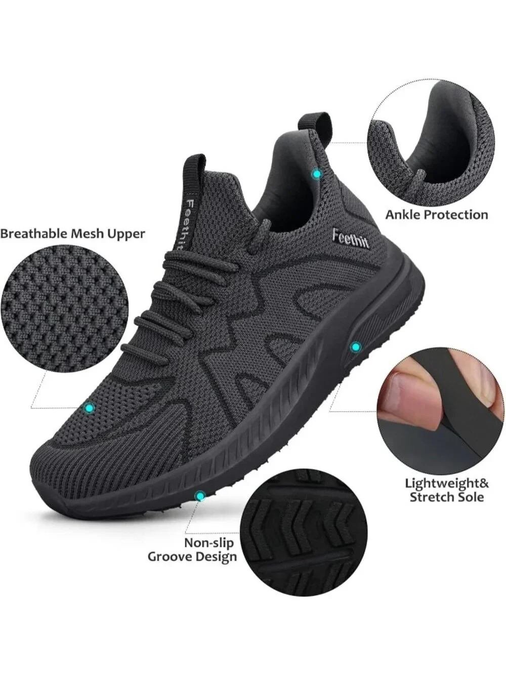 🆕Women's Dark Grey Running Shoes Non Slip Gym Tennis Walking Workout Sneakers